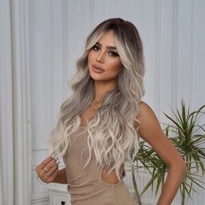 Black to Gray Ombre Long Wavy Hair Wig new